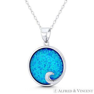 Sea Wave Beachbum Surfer Lab-Created Opal .925 Sterling Silver Statement Pendant